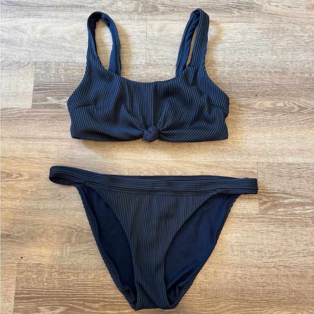 Hollister Dark Blue Ribbed Knot Bikini Set M/XL